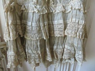 STUNNING Old Antique Victorian CHILD ' S GIRL DRESS Net Lace Sheer Fabric Ruffles 4