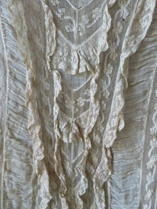 STUNNING Old Antique Victorian CHILD ' S GIRL DRESS Net Lace Sheer Fabric Ruffles 5