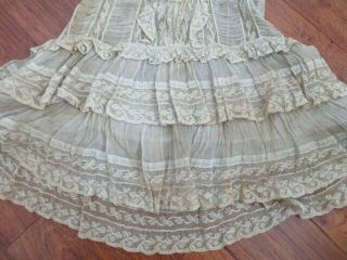 STUNNING Old Antique Victorian CHILD ' S GIRL DRESS Net Lace Sheer Fabric Ruffles 6