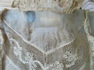 STUNNING Old Antique Victorian CHILD ' S GIRL DRESS Net Lace Sheer Fabric Ruffles 8