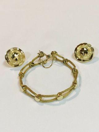 Vintage 14k Gold Scrap Or Wear Italy Bracelet,  Cig Stamped Earrings 19.  6 Grams