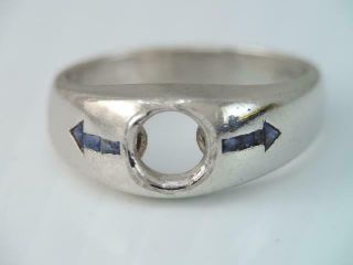 Vintage Art Deco Solid Platinum Diamond Ring Setting W French Cut Blue Sapphire
