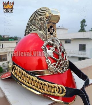 Vintage Style Brass Red Finish Firemen Fire Fighter Chief Antique Helmet Gift