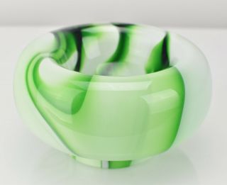 Vintage Murano Green White Marbled Studio Art Glass Bowl by Carlo Moretti 6