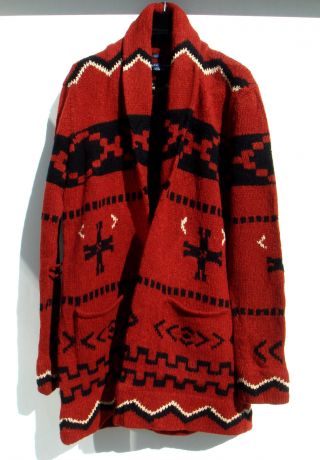 Ralph Lauren 100 Wool Hand Knit Southwestern Indian Shawl Sweater Cardigan Rare