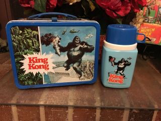 Vintage King Kong Metal Lunchbox W/ Matching Thermos
