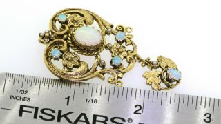 Vintage heavy 14K gold elegant 3.  0CT opal & pearl hinged brooch/pendant 3