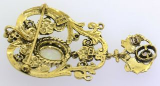 Vintage heavy 14K gold elegant 3.  0CT opal & pearl hinged brooch/pendant 4