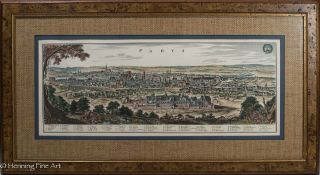 Antique Panoramic Map Of Paris " Parys " By Mathaus Merian 17th Cent.  Framed