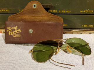 Vintage American Aviator Pilot Glasses 1/10 12kgf Ray - Bans Ww2 Green Lens