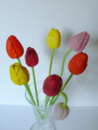 8 Antique German Blown Glass Tulips C - 1920