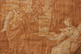 Antique French Early 19th Century Quilted Valance / Drape Amber Toile Normandy