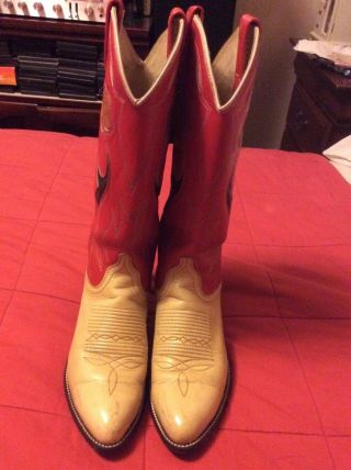 Vintage Ralph Lauren Authentic Ladies Red &gold Leather Cowboy Boots Size 7c