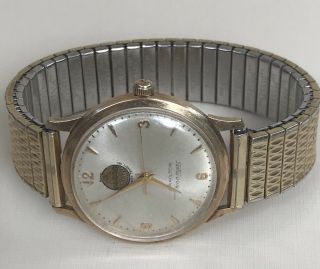 10k Solid Gold Vtg Hamilton Thin - O - Matic Men’s Wristwatch Cat Emblem