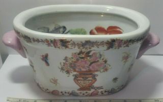 Vintage Chinese Porcelain Oval Foot Bath Koi Fish Bowl Planter Jardiniere Pot.
