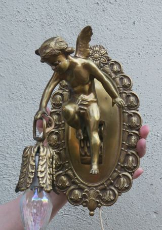 RESERVED PR Vintage gilt bronze French Italian cherub sconce lamp brass 10