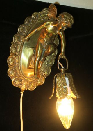 RESERVED PR Vintage gilt bronze French Italian cherub sconce lamp brass 11