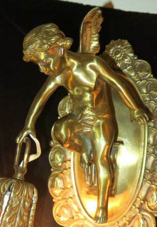RESERVED PR Vintage gilt bronze French Italian cherub sconce lamp brass 2