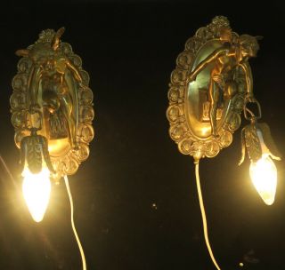 RESERVED PR Vintage gilt bronze French Italian cherub sconce lamp brass 3