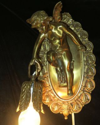 RESERVED PR Vintage gilt bronze French Italian cherub sconce lamp brass 9
