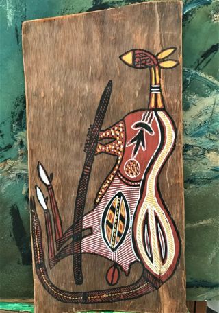 Vintage Mid Century Aboriginal Bark Painting Kangaroo Arnhem Land
