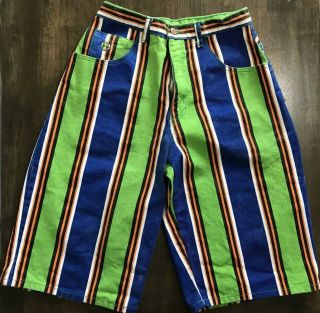 Vintage Cross Colours Shorts 32 Blue Green Stripe