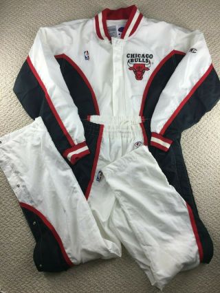 Vintage Chicago Bulls Champion Warm Up Suit Jacket Pants Shooting Basketball Hat