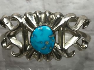 Vintage Navajo Sterling Silver Morenci Turquoise Sand Cast Cuff Bracelet 60g