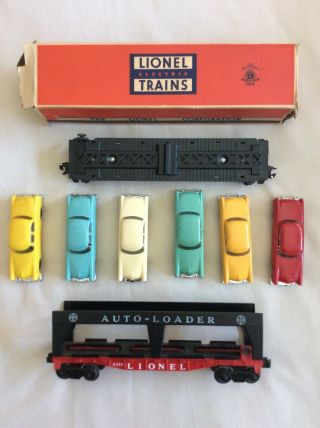 Lionel Train Vintage Automobile Flat Car And Auto Loader,  6 Cars,  Box,  6424 - 60