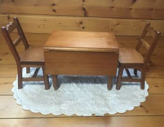 Vintage Pleasant Company American Girl Molly Wooden Drop - Leaf Table & Chairs