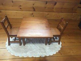 Vintage Pleasant Company American Girl Molly Wooden Drop - Leaf Table & Chairs 3