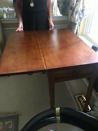 O19th Century Antique Drop Leaf Dining Room Table With Silverware Drawer 2