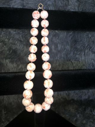 Rare Carved Chinese Pink Angel Skin Bead Necklace - Heavy 129 Grams