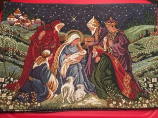 So Rare Unique Vintage Embroireded Christmas Nativity 7 Placemats Quality