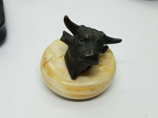 Antique / Vintage Cast Bronze Steer Cow Bull Paperweight on Marble Base 5