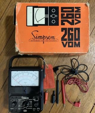Vtg Simpson 260 Series 6 Volt Vom Multi Meter W/ Leads Clips Box &