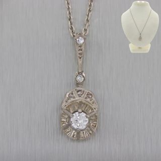 1930s Antique Art Deco 18k Gold.  25ct Solitaire Diamond Drop Pendant Necklace