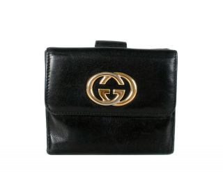 Gucci Britt Wallet Vintage French Flap Coin Purse Black Leather