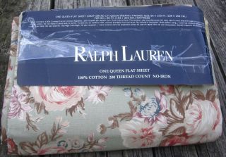 Vtg Ralph Lauren Charlotte Queen Flat Sheet Usa Made Roses Grapes On Sage Green