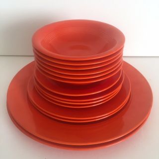 Vintage Art Deco Homer Laughlin Harlequin Radioactive Red Dinnerware 14pc Set