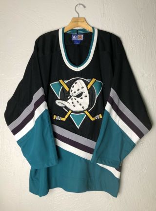Vintage Starter Anaheim Mighty Ducks Black Alternate Jersey Men Large 90s Rare