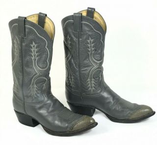 Tony Lama Vintage Cowboy Wingtip Boots Mens 9.  5 D Gray Leather Lizard Skin Tips