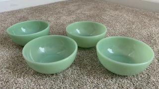 Vintage Set Of 4 Fire - King Jadeite Green 5 " Chili Soup Cereal Bowls Oven Safe