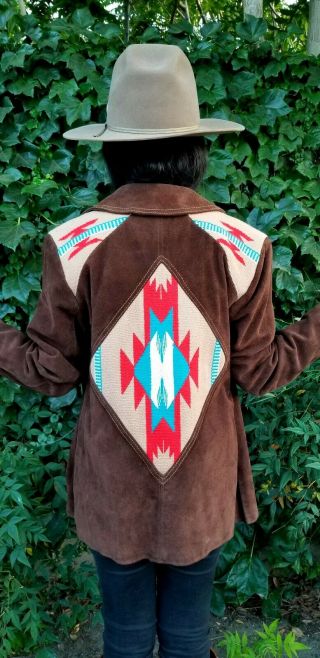 Vintage 1950s 70s Western Suede Leather Chimayo Style Hippie Boho Jacket Coat