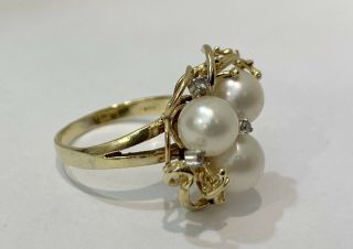 Vintage 14k Gold Ring With Real Diamonds And Pearls 4.  8g Scrap Or Use