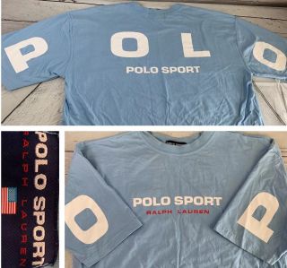 Vintage Polo Ralph Lauren Sport T - Shirt 90s Spell Out Stadium P - Wing Snow Beach
