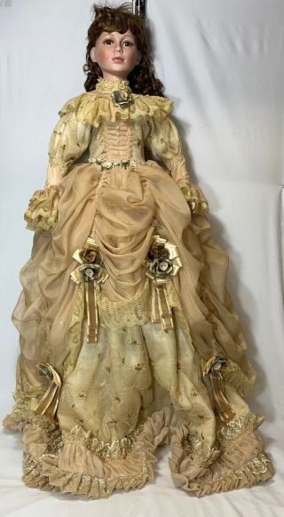 Vintage Bella Rose Porcelain Doll In Ball Gown,  Approx.  38 " Tall