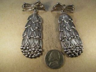 Rare Margot De Taxco Sterling Silver Large Cornflower Earrings,  Mexico,  34.  5g