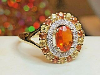 Estate Vintage 14k Gold Natural Diamond & Mexican Fire Opal Ring Signed Utc