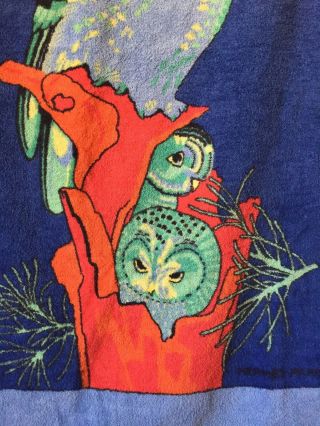 Vintage Authentic Hermes Terry Cotton Beach Pool/ Towel Floor Mat Owls Motifs 3